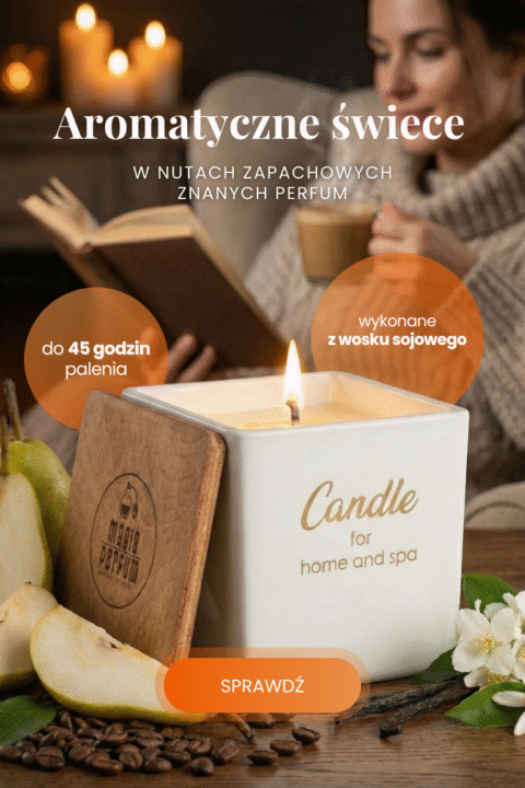 Zapachowa świeca sojowa Magia Perfum na tle domowego wnętrza