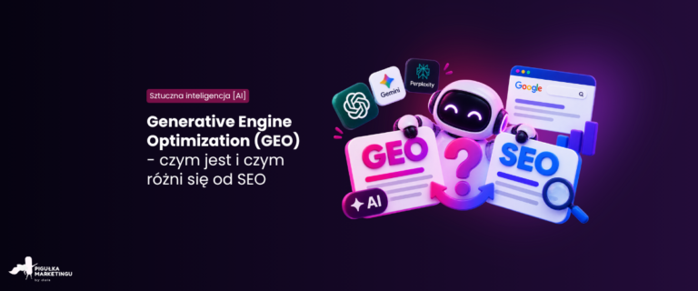 Generative Engine Optimization (GEO) – robot między kartami GEO i SEO oraz logotypy ChatGPT, Gemini i Perplexity