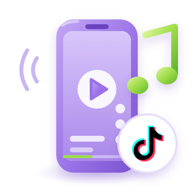 Smartfon z przyciskiem odtwarzania, nutą i logo TikToka